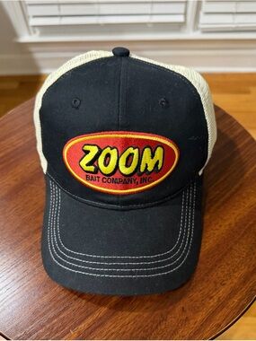 Zoom Black and Cream Mesh Trucker Hat with Red and Yellow Logo